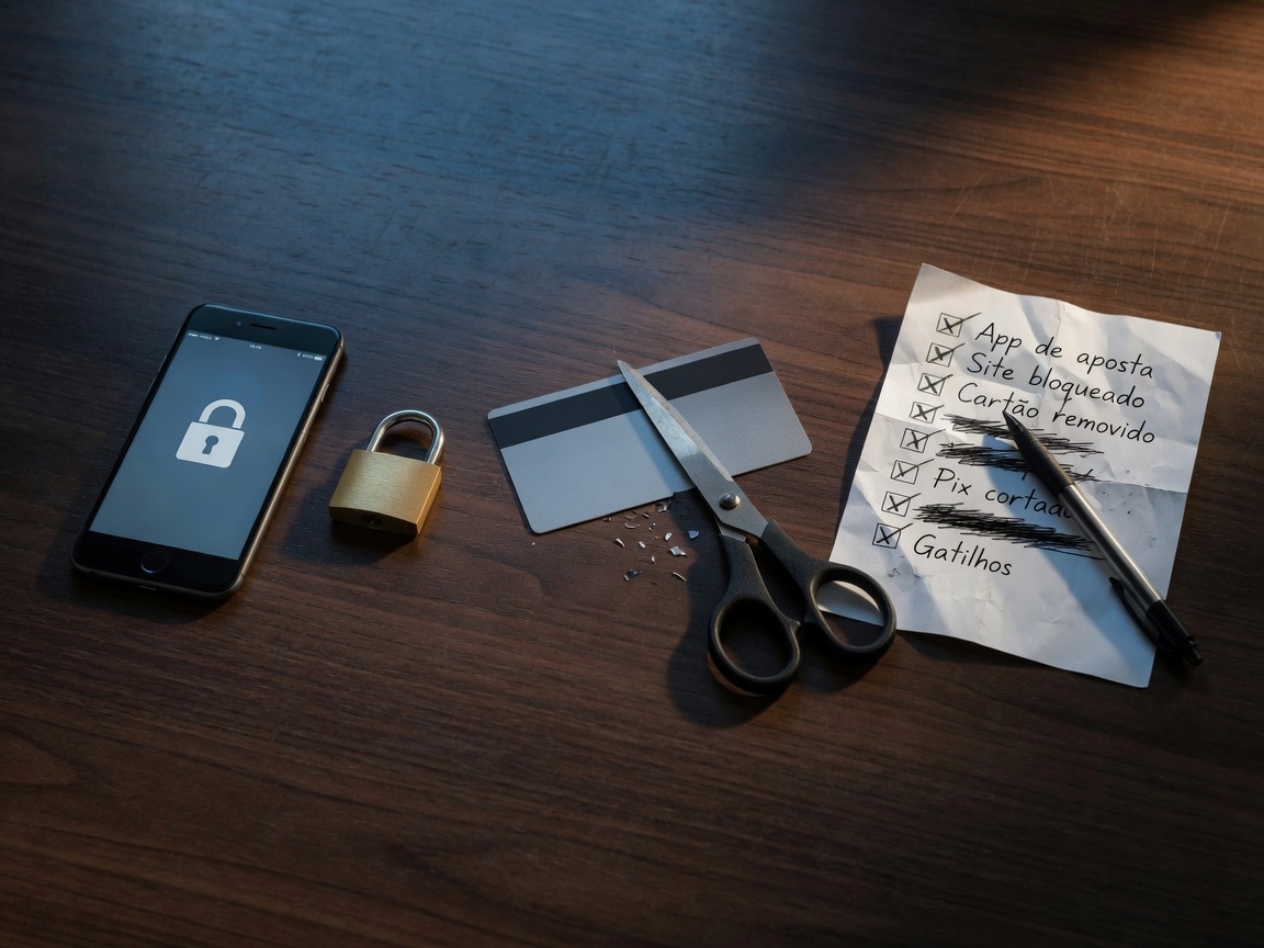 Celular bloqueado, cartão cortado e checklist de bloqueio